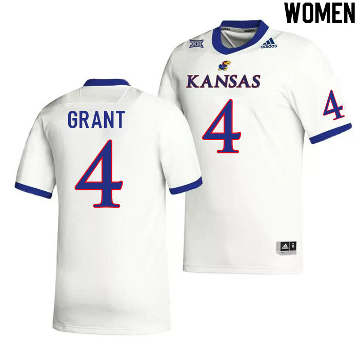 Women #4 Marvin Grant Kansas Jayhawks College Football Jerseys Stitched Sale-White - Click Image to Close
